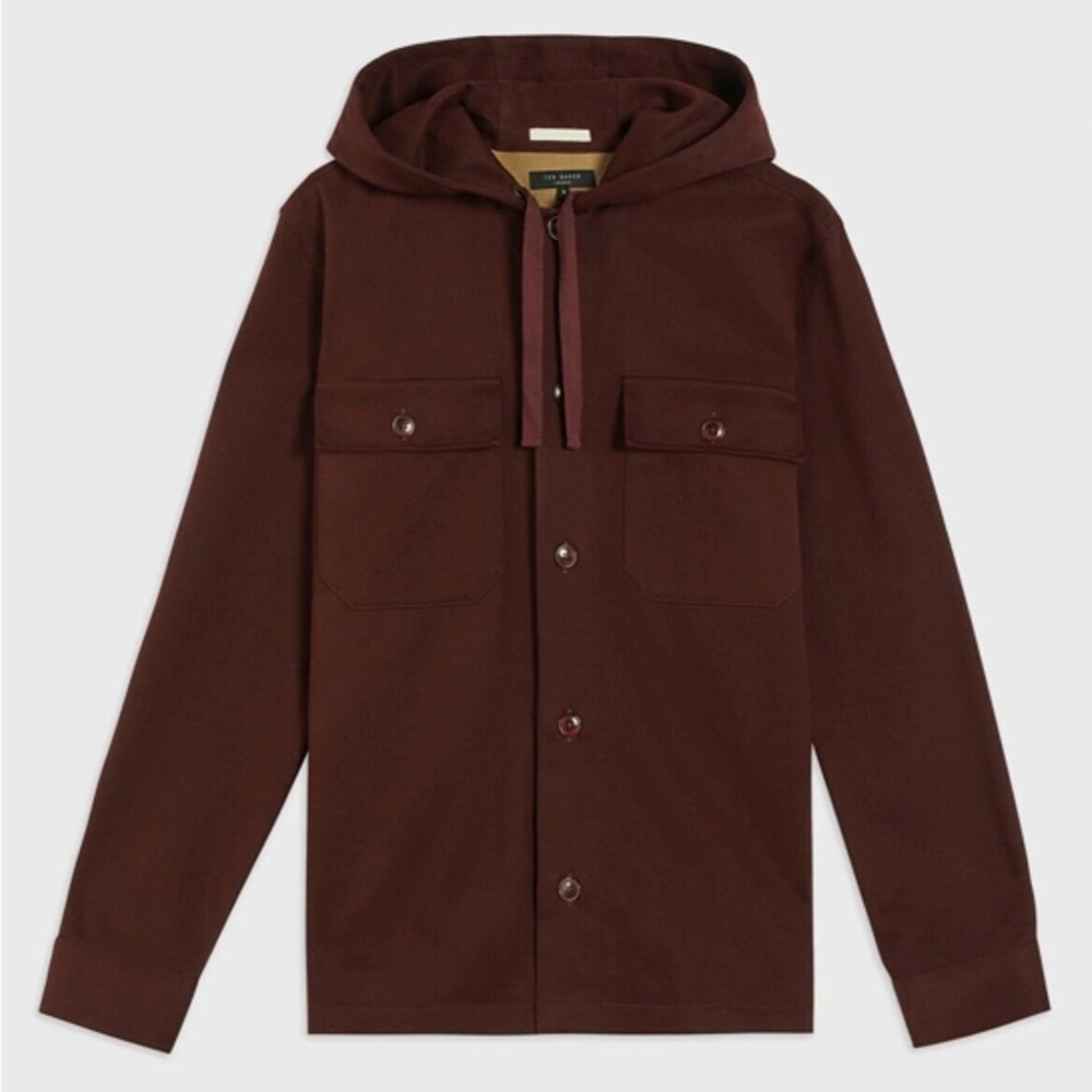 Ted Baker Men’s Hooded Overshirt Shacket in Burgundy - Picture 4 of 9